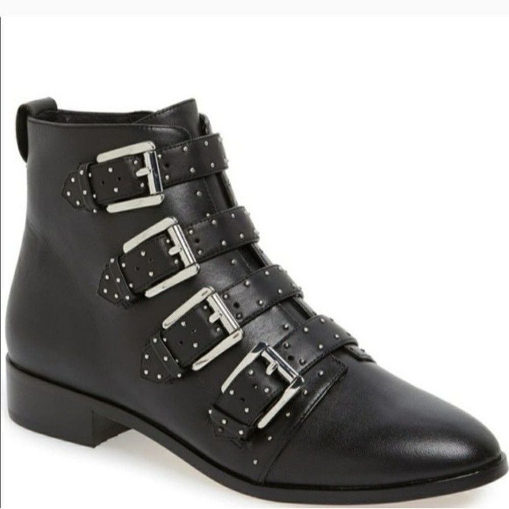 Rebecca Minkoff Maddox Bootie in Black Shiny Calf & Silver Studs Size 8.5 M